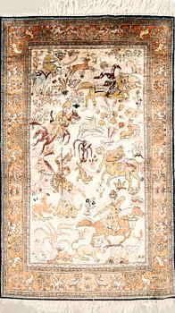 Ghom rug, figural silk, semi-antique, approx. 164x103 cm.