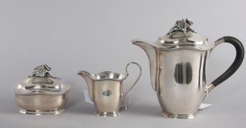 KAFFESERVIS, 3 delar, silver, Erik Råström, Stockholm 1943.