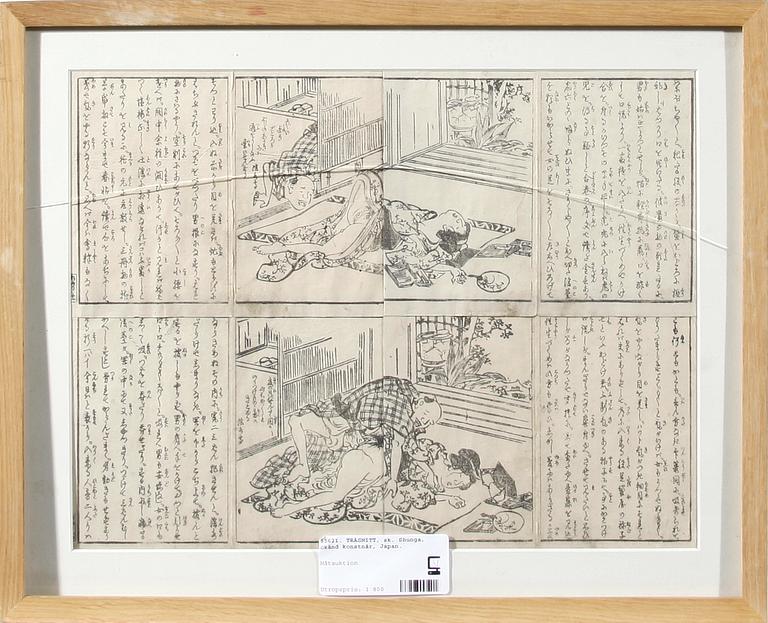 TRÄSNITT, sk. Shunga, okänd konstnär, Japan. 1800-tal.