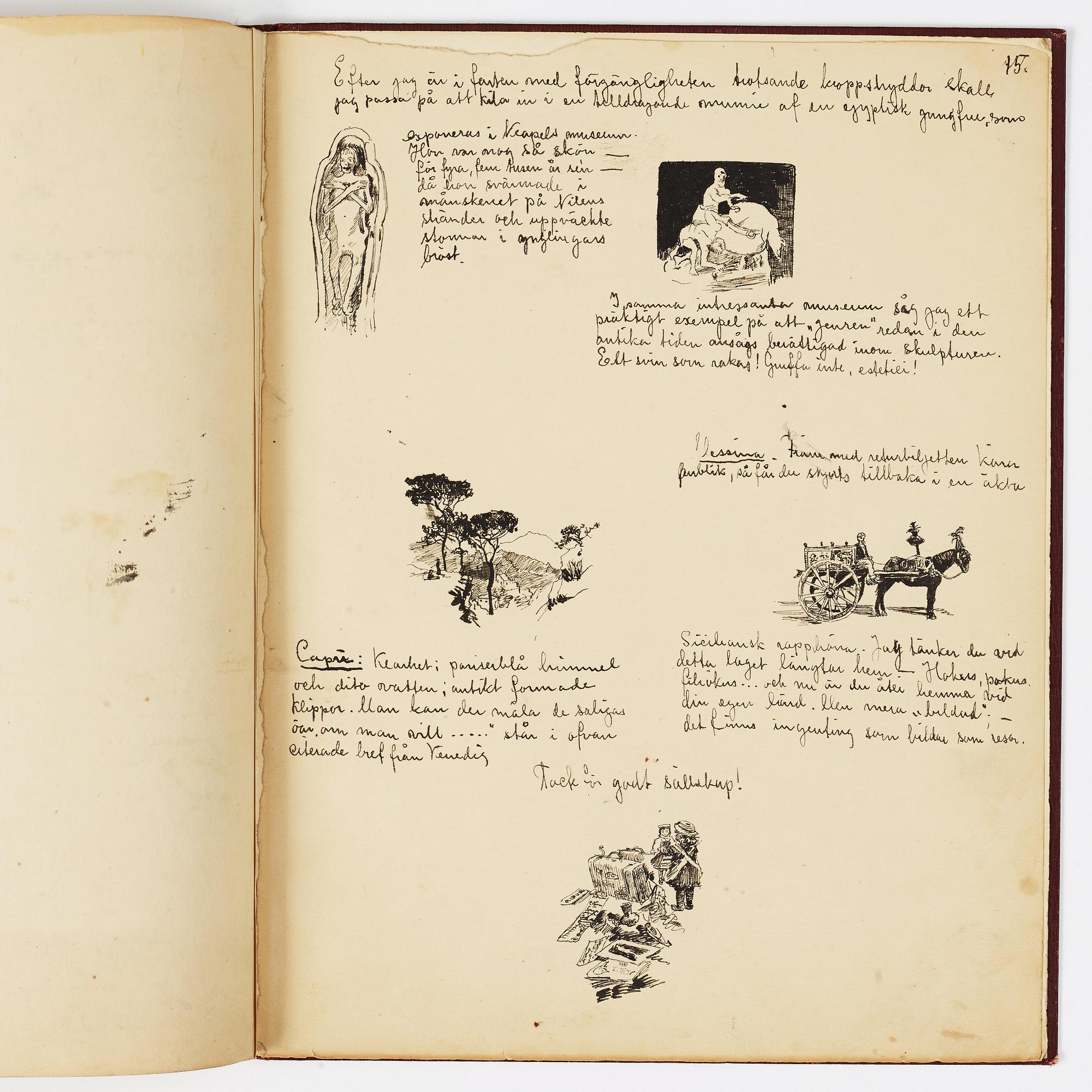 Carl Larsson, CARL LARSSON, illustrated travel story, "Från Stockholm till Messina" (From Stockholm to Messina), 1886.