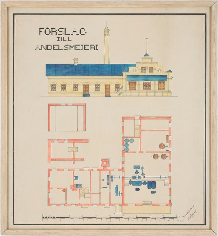 ARKITEKTRITNINGAR, 3 st, akvarell. Signerade Reinhold Andersson Norrköping 1911.