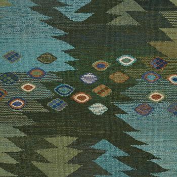 Barbro Nilsson, A CARPET, "Tånga grön", flat weave, ca 253,5 x 177,5 cm, signed AB MMF BN.