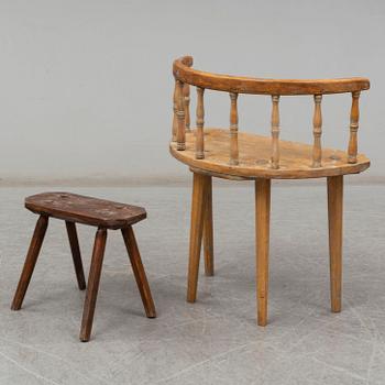 a swedish wooden chair with a stool from the 19th century.