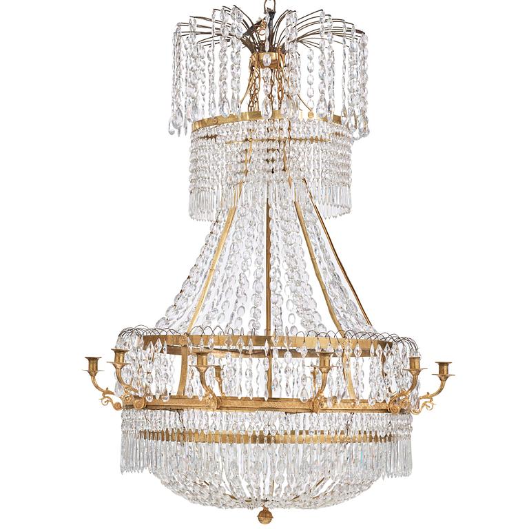 A Swedish Empire ten-light chandelier, early 19th century.