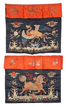 313. EMBROIDERIES, 1 pair, silk. 86-88 x 98-100 cm each. China around 1900.