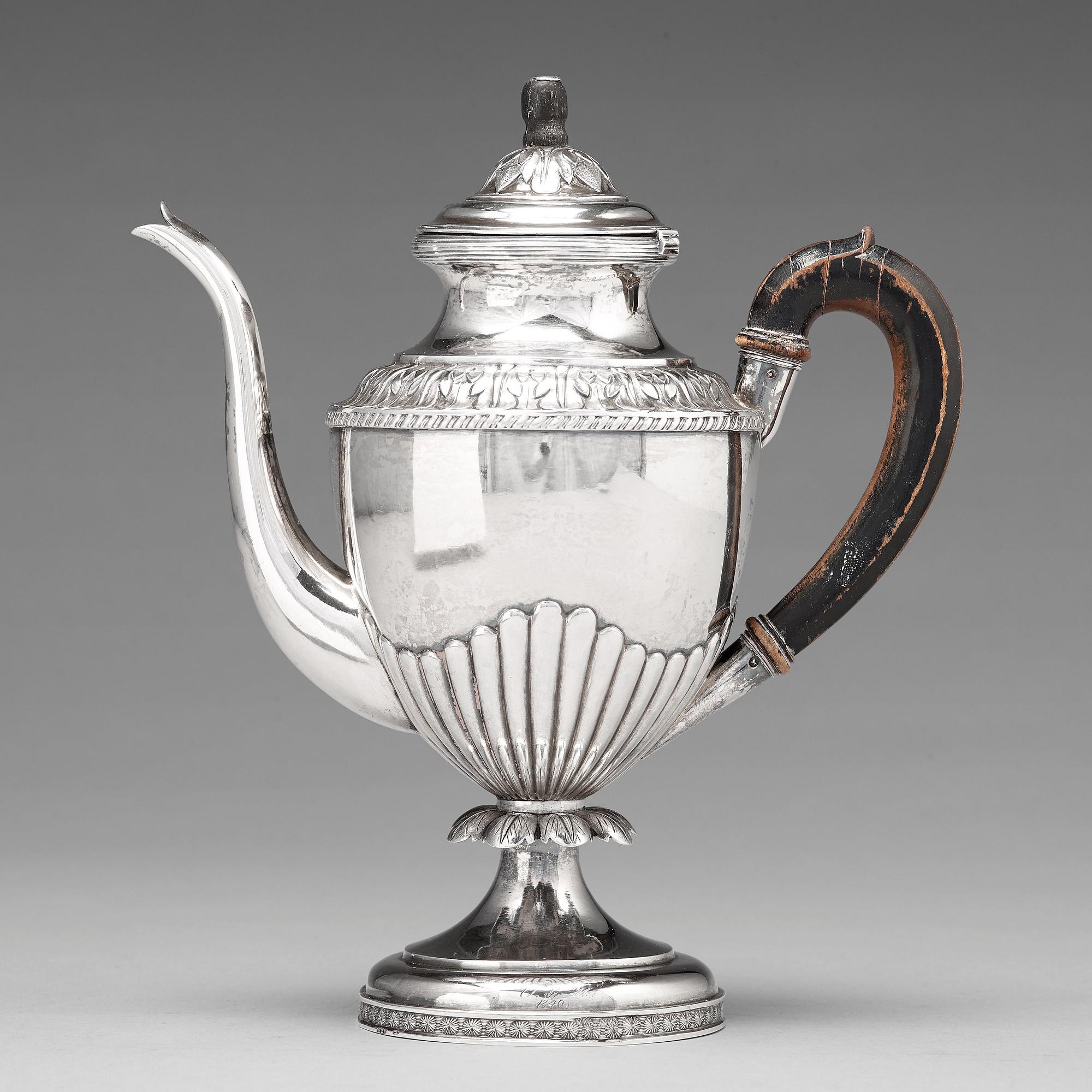 A Finnish empire silver coffeepot mark of Olof Robert Lundgren, Åbo (1821-1882) engraved date 1840.