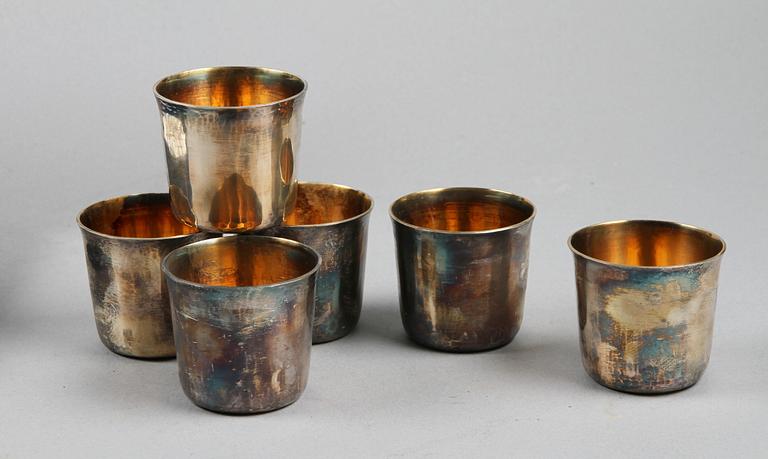 BÄGARE, 6 st, sterlingsilver, CF Carlman Stockholm 1971. Tot vikt 415 gram.