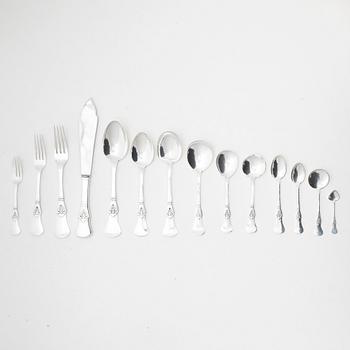 Bestickuppsättning, 101 delar, silver, modell "Gammal dansk", Cohr, Danmark, svensk importstämpel.