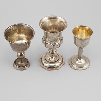 KALKAR, 3 st, silver, 1700 och 1800-tal, vikt 281 g.