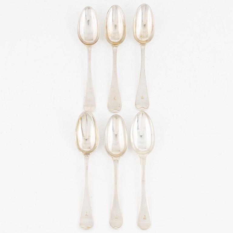 A set of six Swedish silver spoons, including Niklas Andersson, Kristianstad 1813.