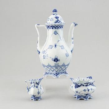 A three piece Royal Copenhagen "Blue Fluted" full lace coffee service.