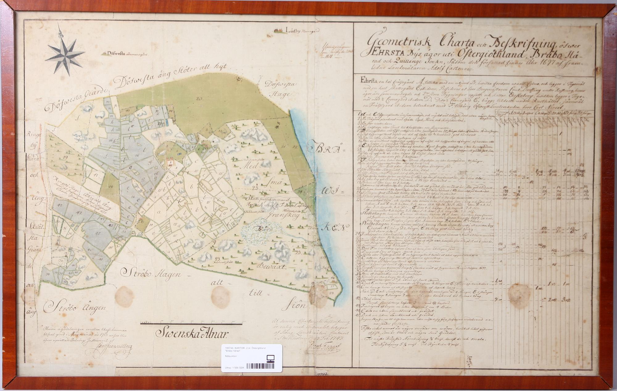 KARTOR, 2 st. Östergötland "Bråbo härad", bl a 1700-tal.