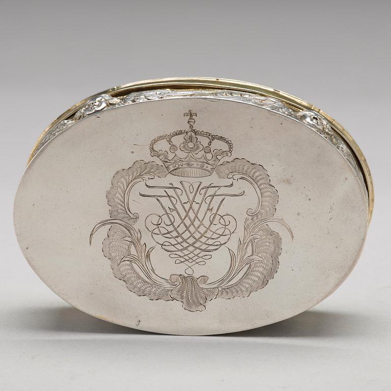 Dosa, silver, ostämplad, möjligen Sverige omkring 1700, barock.
