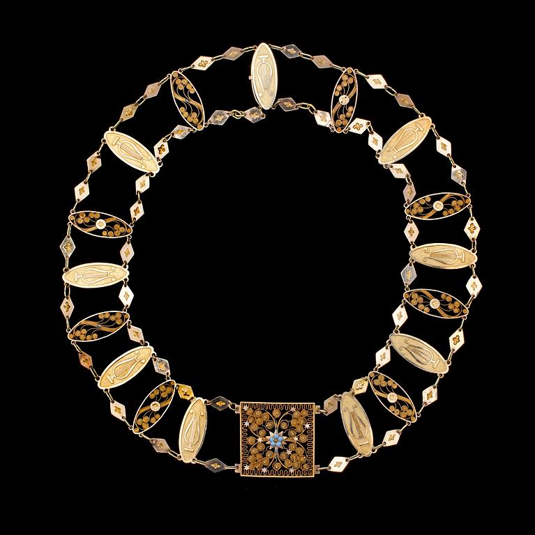 A gold and enamel necklace, c. 1800.