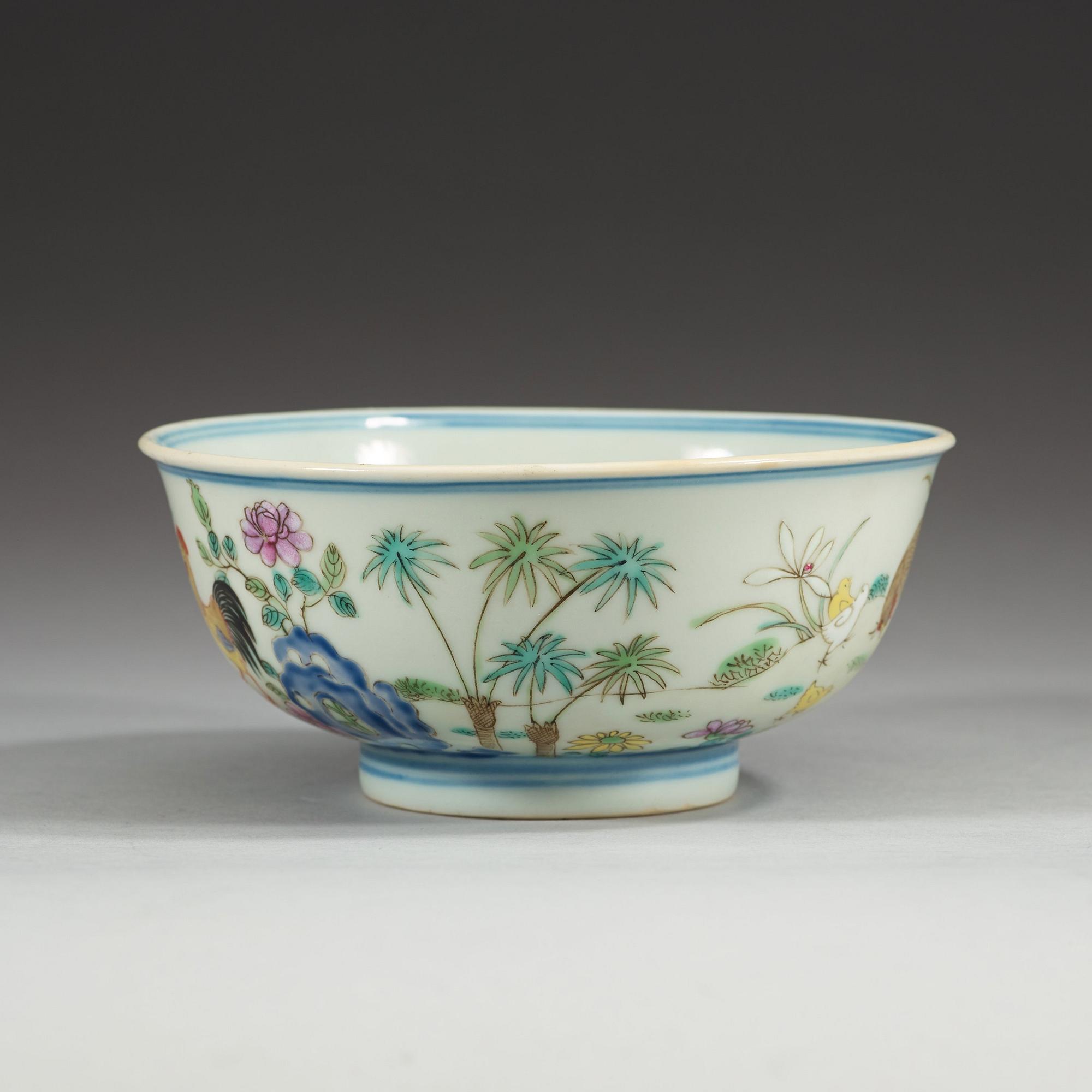 A 'famille rose' Chicken bowl, Qing dynasty (1644-1912), with Qianlong seal mark.