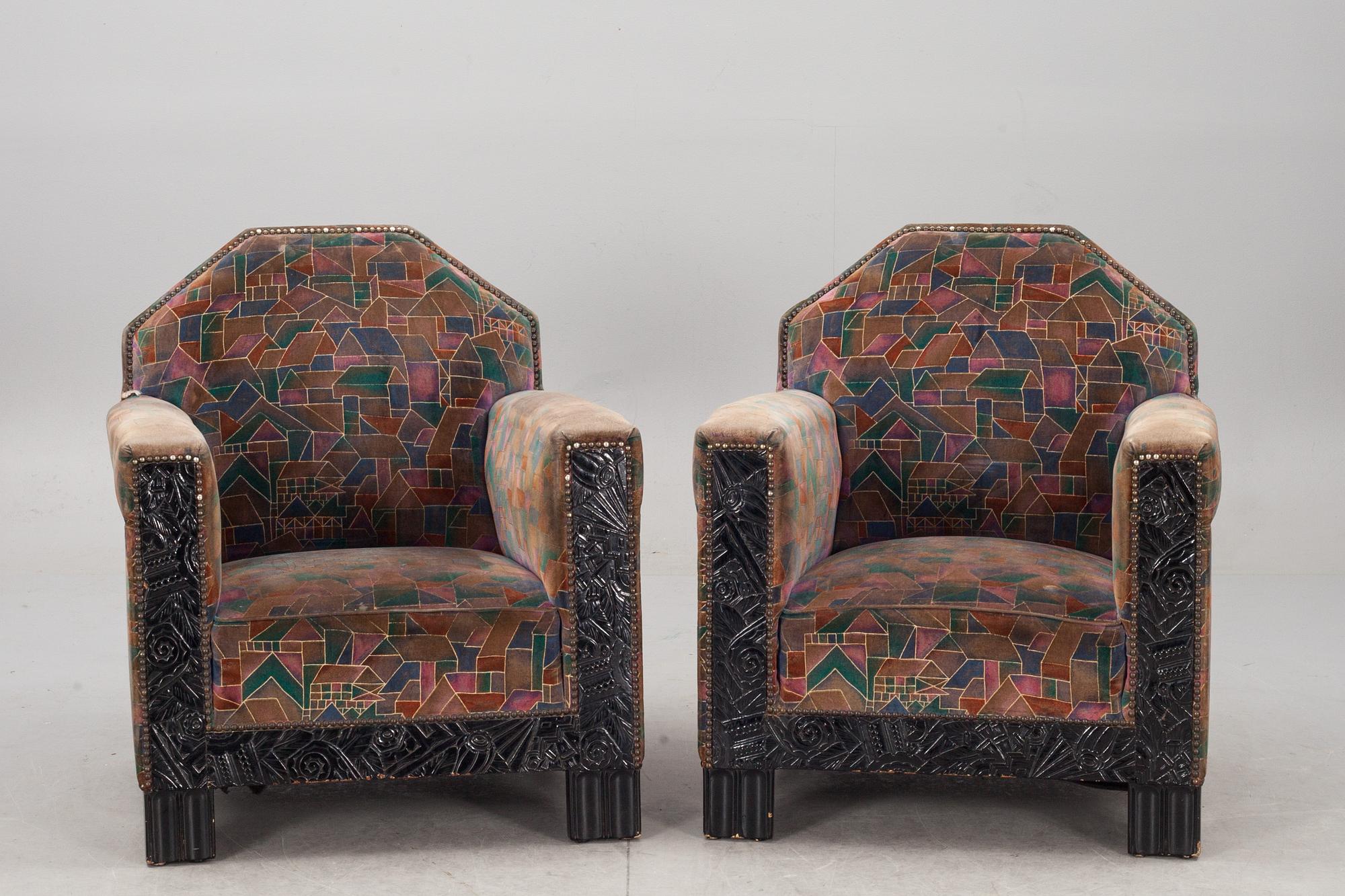 FÅTÖLJER, ett par. Art-deco, 1900-talets första hälft.