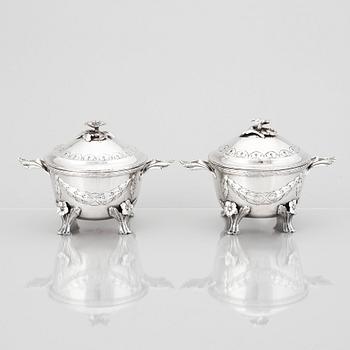 A pair of Swedish Gustavian silver sugar bowls, mark of Lars Boye, Stockholm 1776.