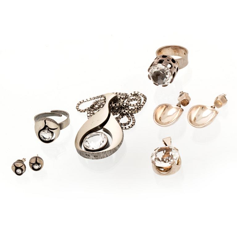 Silver jewellery, rock crystal, Karl Laine, Stigbert and others, 6 lots.