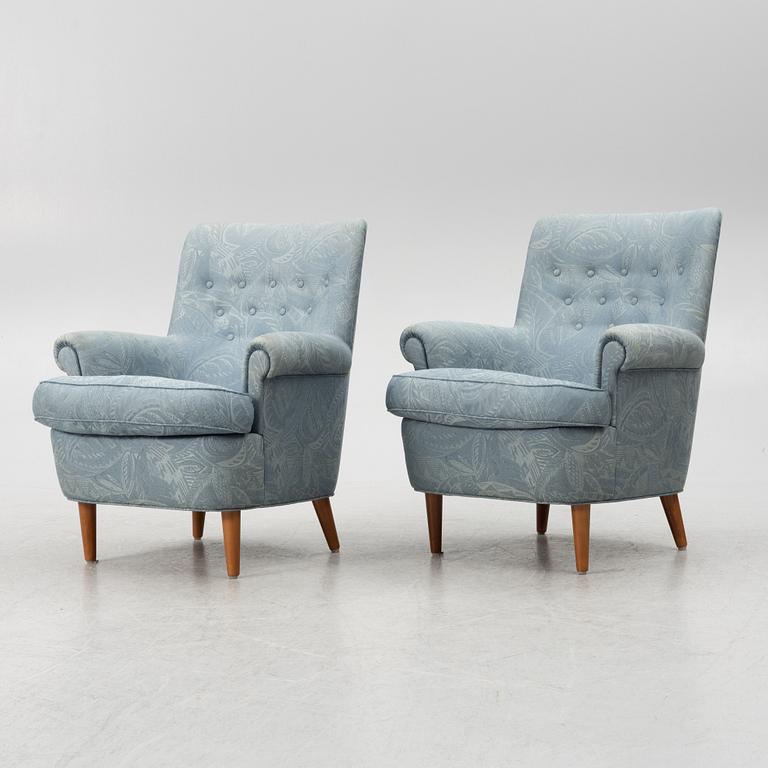 Carl Malmsten, a pair of easy chairs, OH Sjögren, end of the 20th century.
