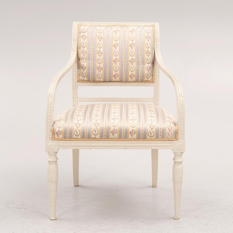 A late Gustavian open armchair, circa 1800.