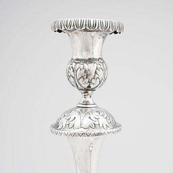 A pair 19th century Russian silver candlesticks, unidentified maker's mark, possibly Dimitry Agafanov (Kirov).