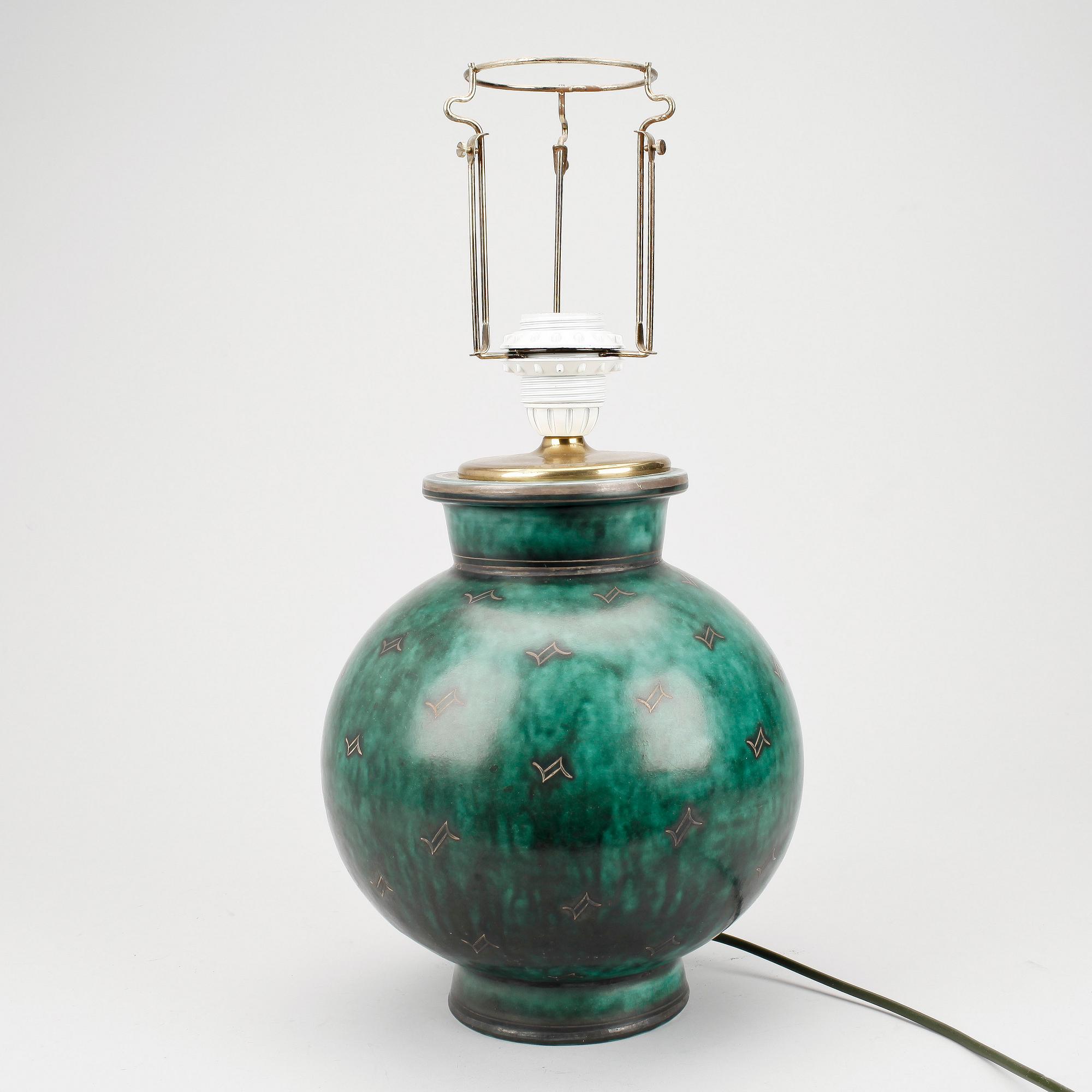 VAS / BORDSLAMPA, stengods, "Argenta", Wilhelm Kåge, Gustavsberg.