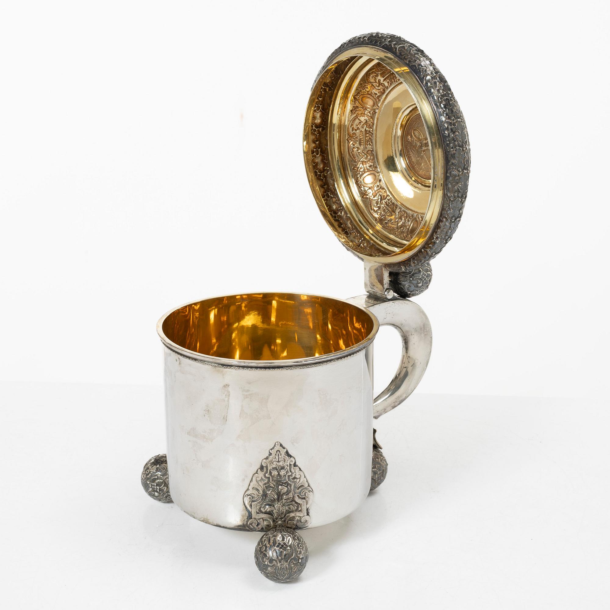 A Swedish silver tankard, mark of Gustaf Löfgren, Stockholm 1901. Baroque style.