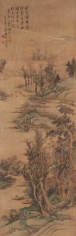 Rullmålning, färg och tusch på siden. Signerad Lan Meng (1644-1722), men senare, Qing dynastin.