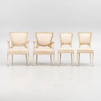 A pair of armchairs, and one pair of chairs, Jugend, early 20th century.