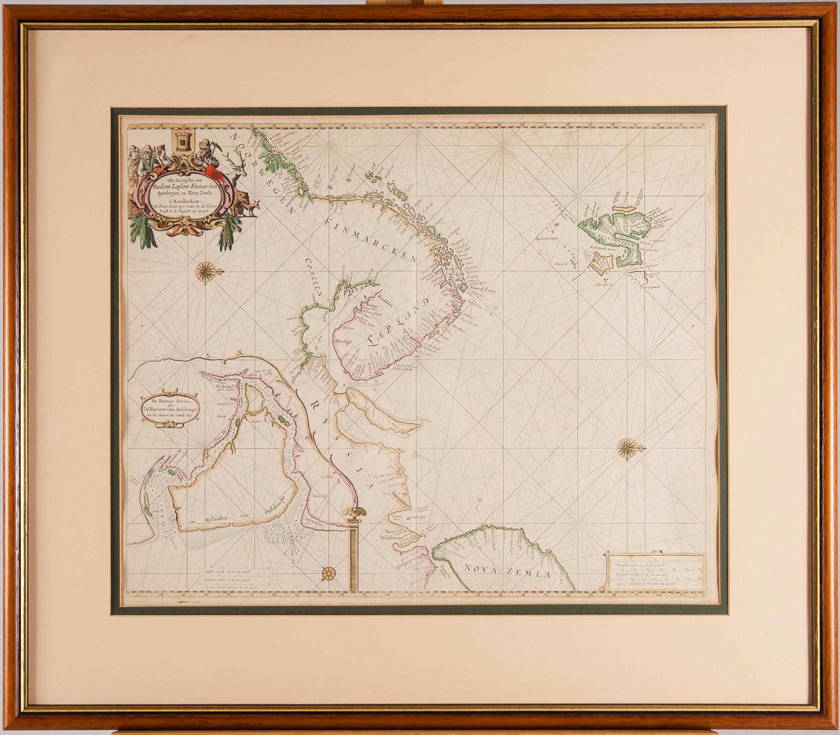KARTA, handkolorerad, Pieter Goos, Amsterdam 1600-tal.