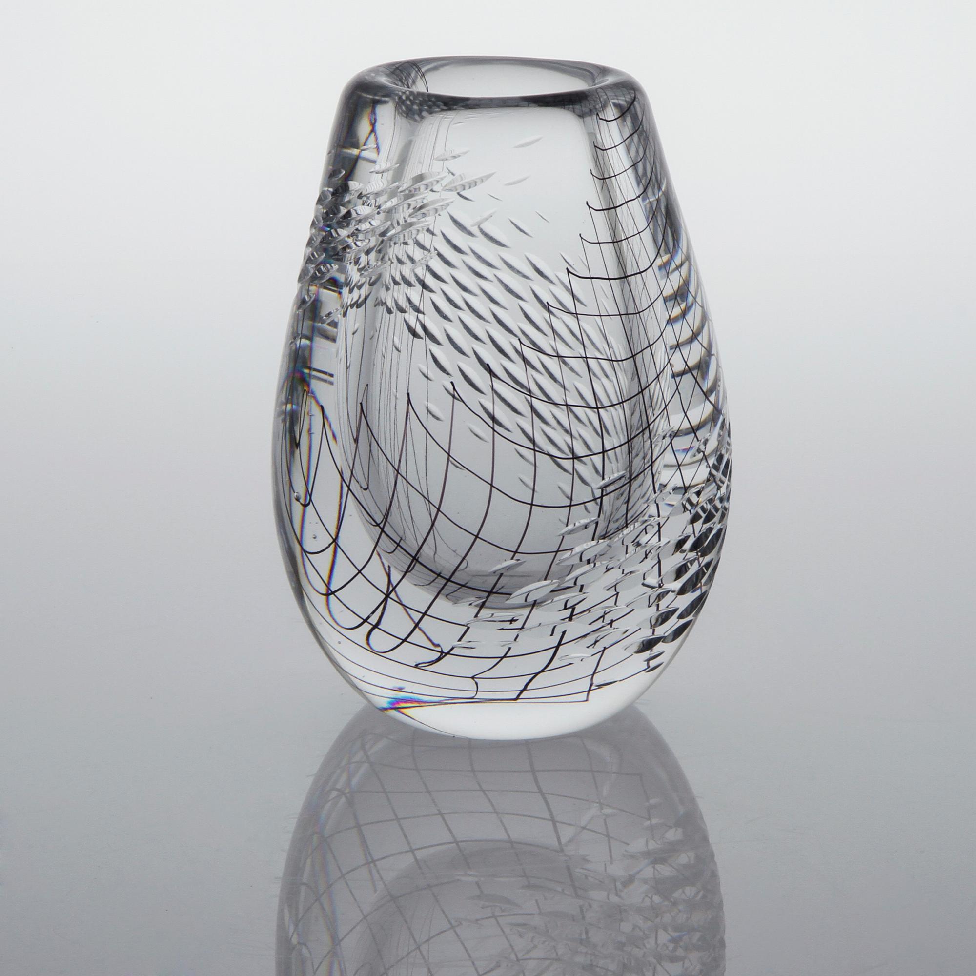 A glass vase by Vicke Lindstrand for Kosta, signed and dated 1955.