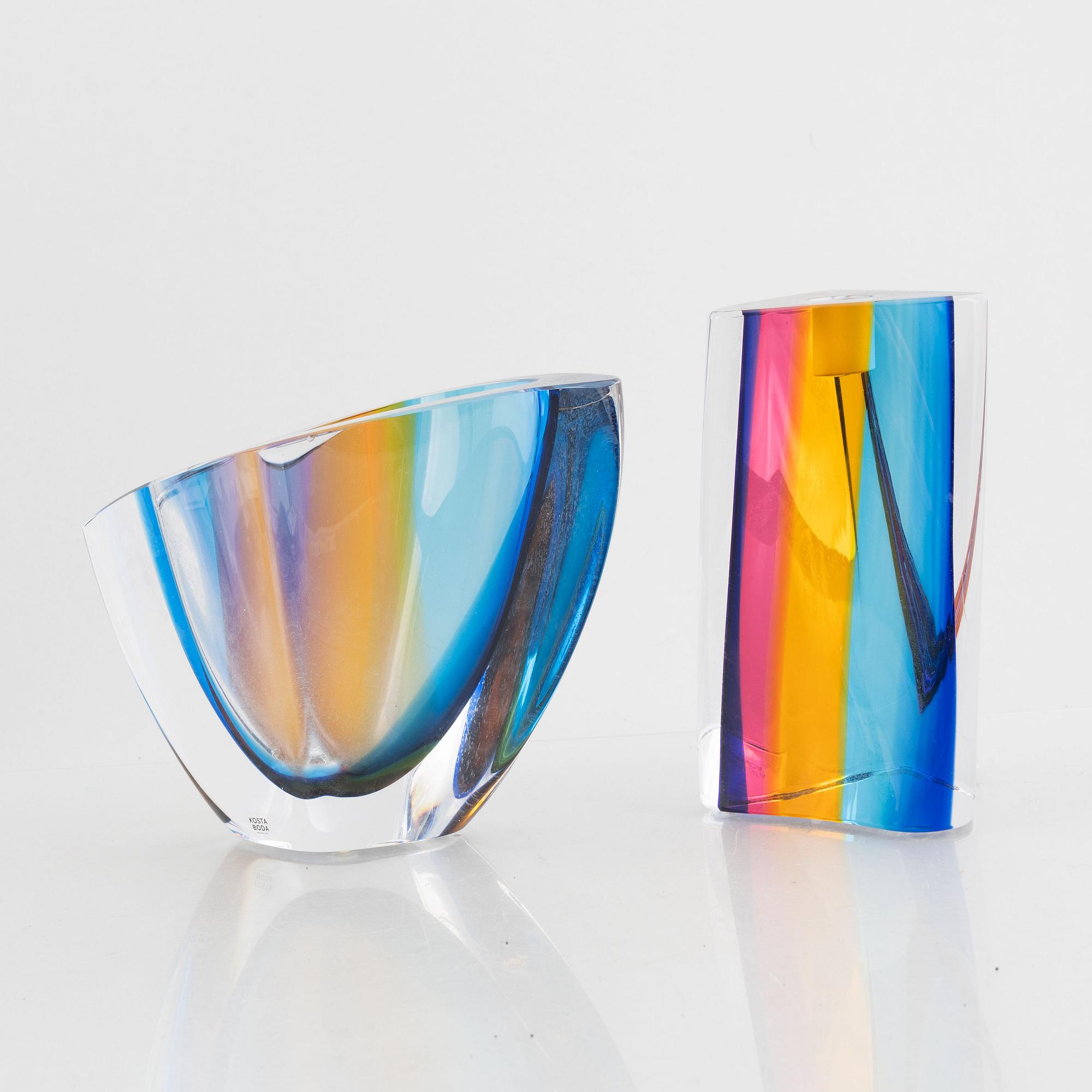 Göran Wärff, a 'Fenomen' glass candlestick and a vase, Kosta Boda.