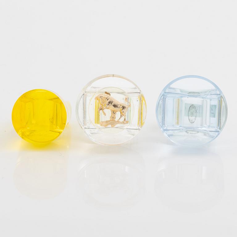 Siv Lagerström, tre ringar, akrylplast, 1970-tal.