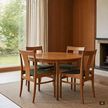 Carl-Evert Ekström, dining table with four chairs, AB Johansson & söner, Hyssna. Mid-20th century.