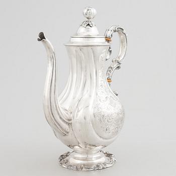 A Swedish Silver Rococo-Revival Coffee Pot, mark of Christian Hammer, Stockholm 1852.