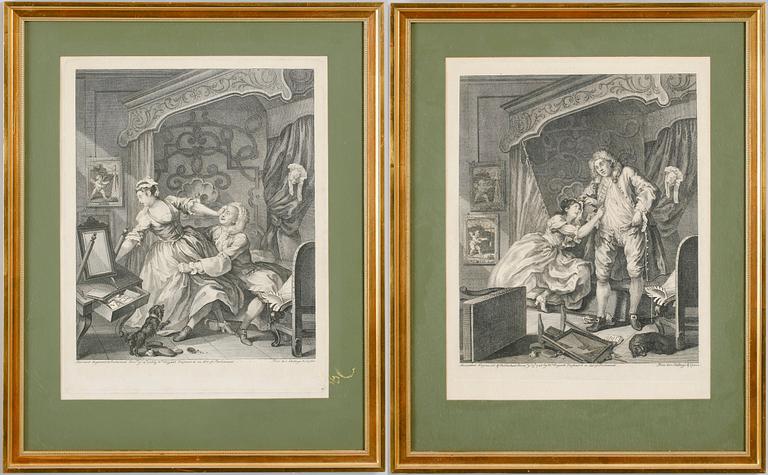 WILLIAM HOGARTH, efter, 2 st, kopparstick, 1700-tal.