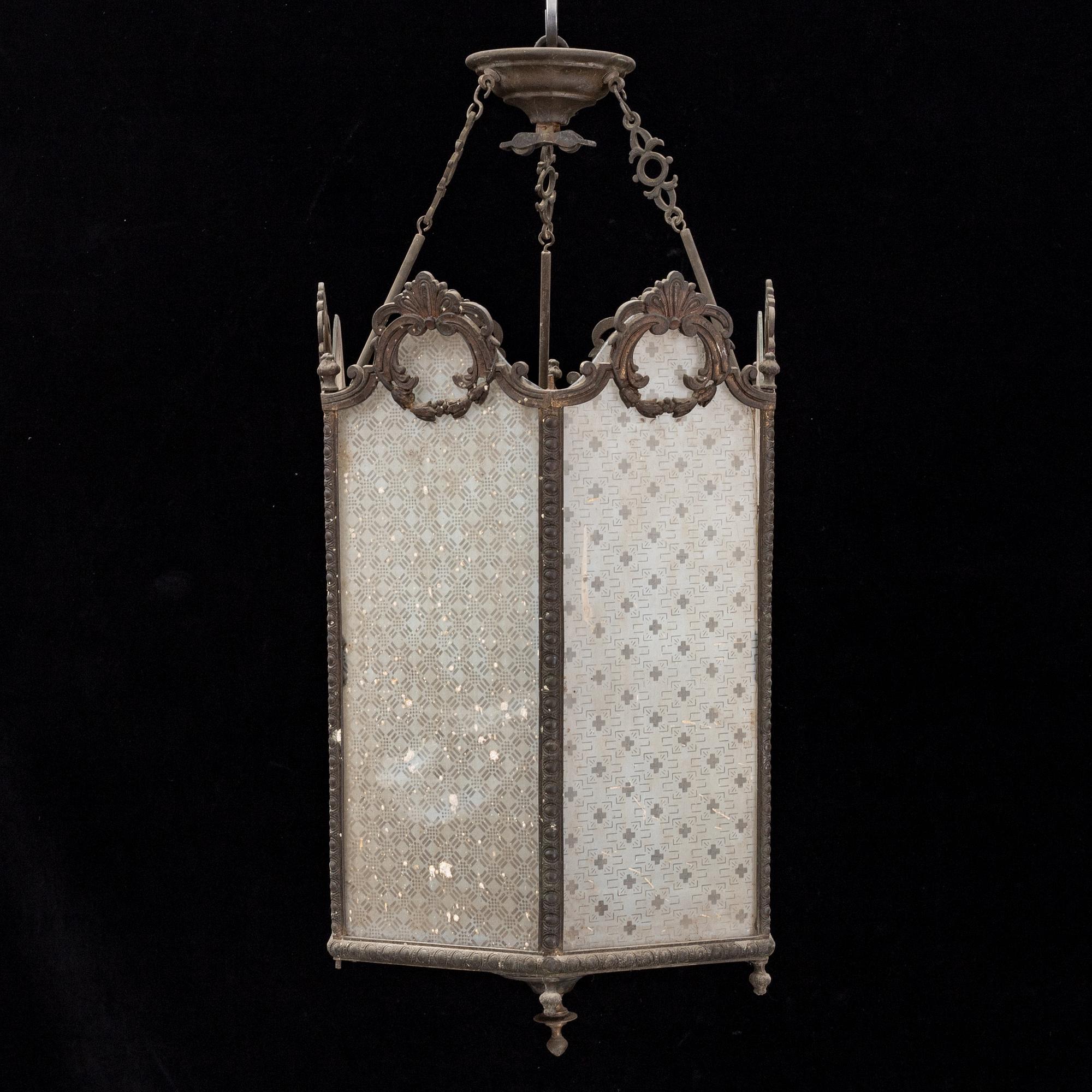 LYKTA, mässing och glas, 1800-tal.