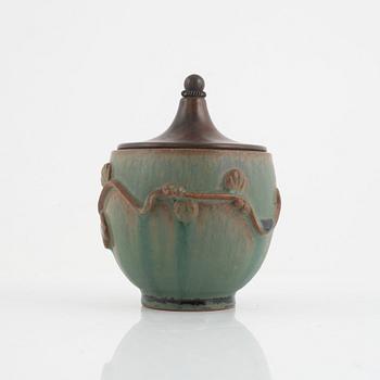 Arne Bang, a stoneware jar with a patinated bronze lid, Denmark 1930s-40s.