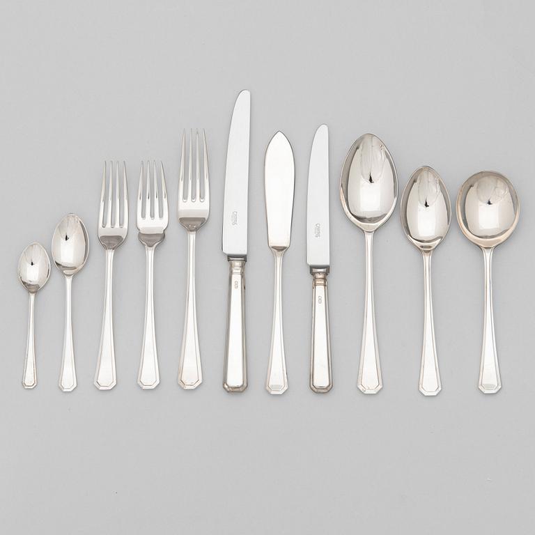Bestickuppsättning, 84 delar, sterlingsilver, "Grecian Pattern", Carrs, Sheffield 1995. I originalschatull.