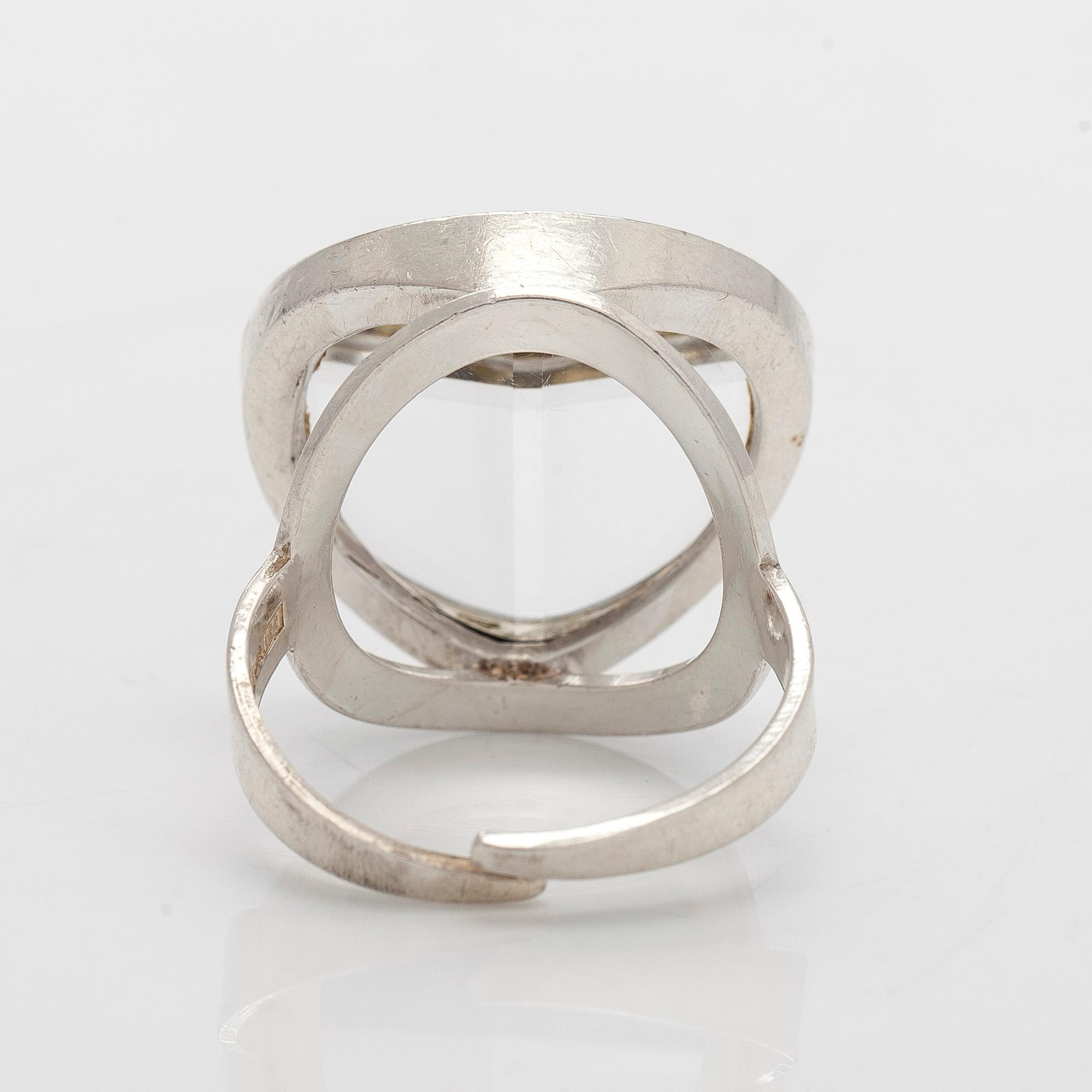 Jorma Laine, ring, silver, faceted rock crystal, Turun Hopea 1984.