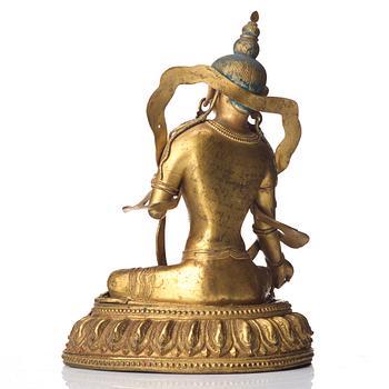 A gilt copper alloy figure of Boddhisattva, Tibeto-chinese, 18th Century, marked Da Qing Qianlong Nian jingzao.