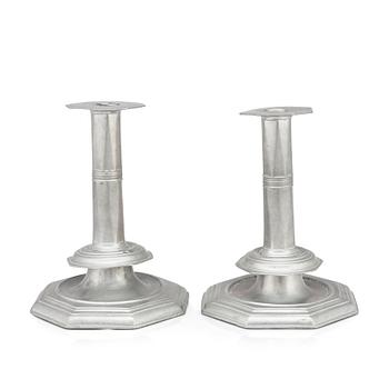 130. A pair of Swedish Baroque pewter candlesticks.