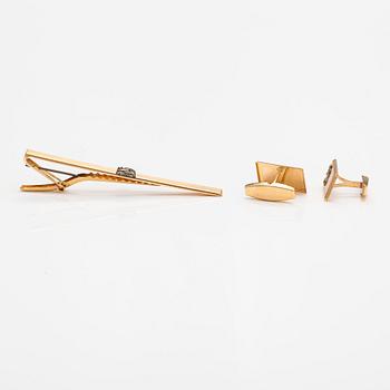 A tie pin and a pair of cufflinks made of 14K gold. Risto Orell, Vaasa.