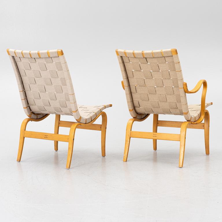 Bruno Mathsson, a matched pair of 'Eva' easy chairs, Firma Karl Mathsson, Värnamo, 1961.