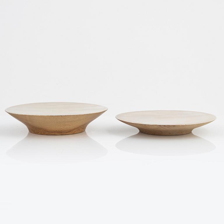 Magnus Ek, a set of four ash wood serving plates for Oaxen Krog, 2020.