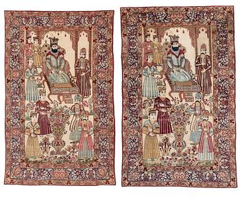 308. A pair of antique Kerman Raver rugs, c 215-220 x 135-139 cm.