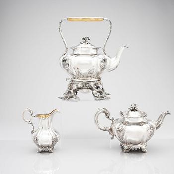 A Swedish 19th century silver tea-set, mark of Fredrik and Wilhelm Zethelius, Stockholm 1845. (3).