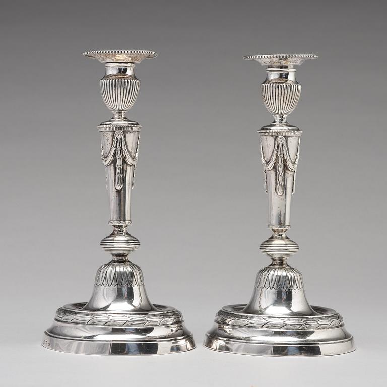 A pair of Swedish 18th century silver candlesticks, mark of Olof Yttraeus, Uppsala 1785.