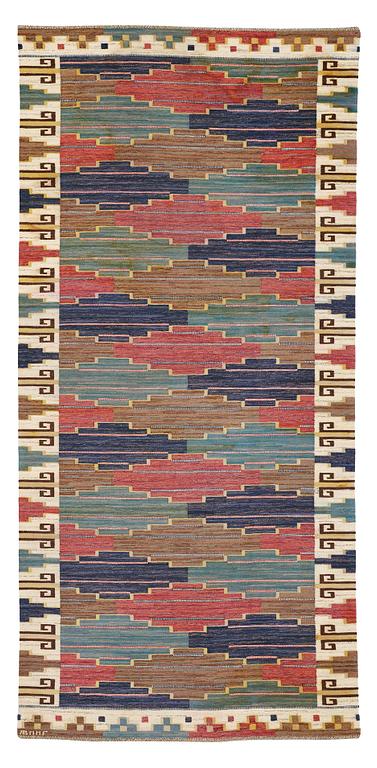 Märta Måås-Fjetterström, a carpet, "Blå heden", flat weave, ca 424-426 x 200,5-203 cm, signed AB MMF.