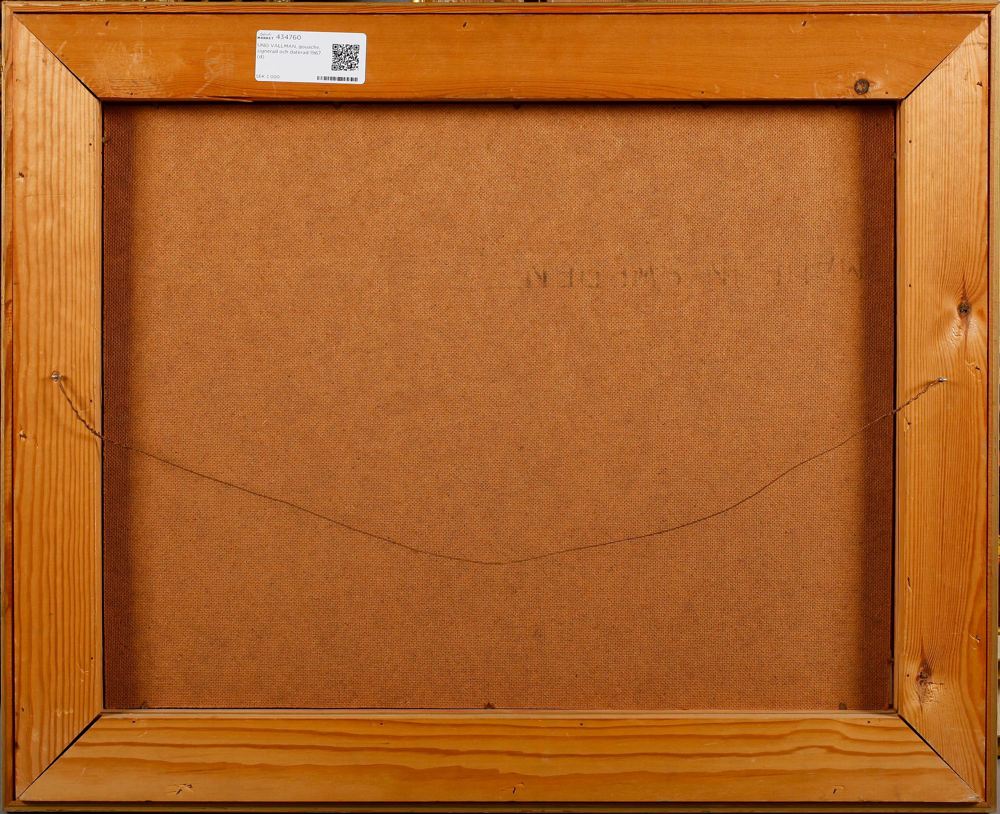 UNO VALLMAN, gouache, signerad och daterad 1967.